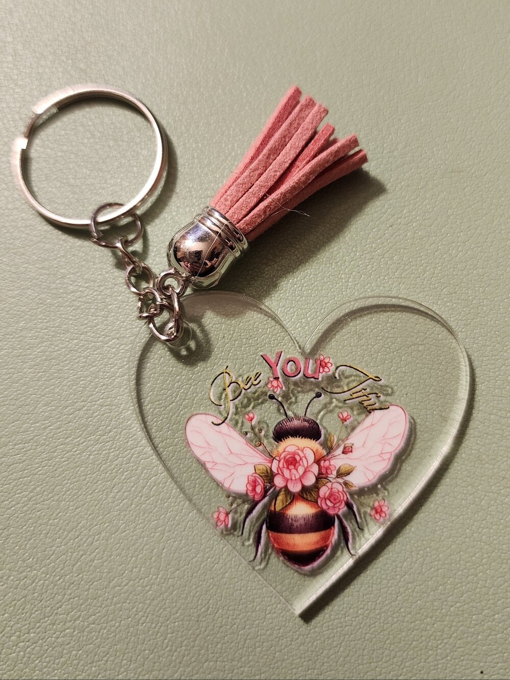 Heart Bee Tassel Keychain - Pink Charm for Women